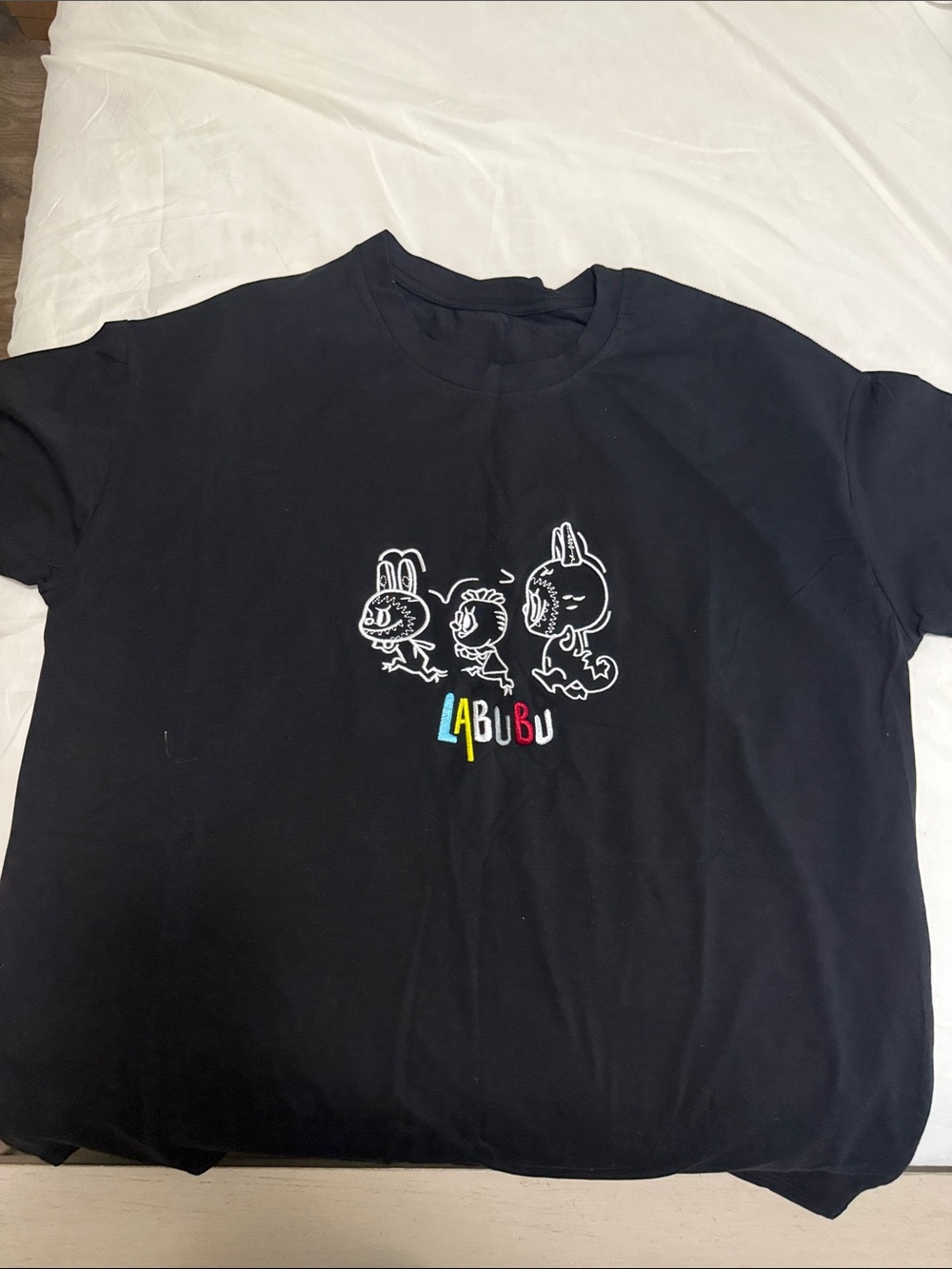 LABUBU Black Graphic Short Sleeve Tee for Kids
